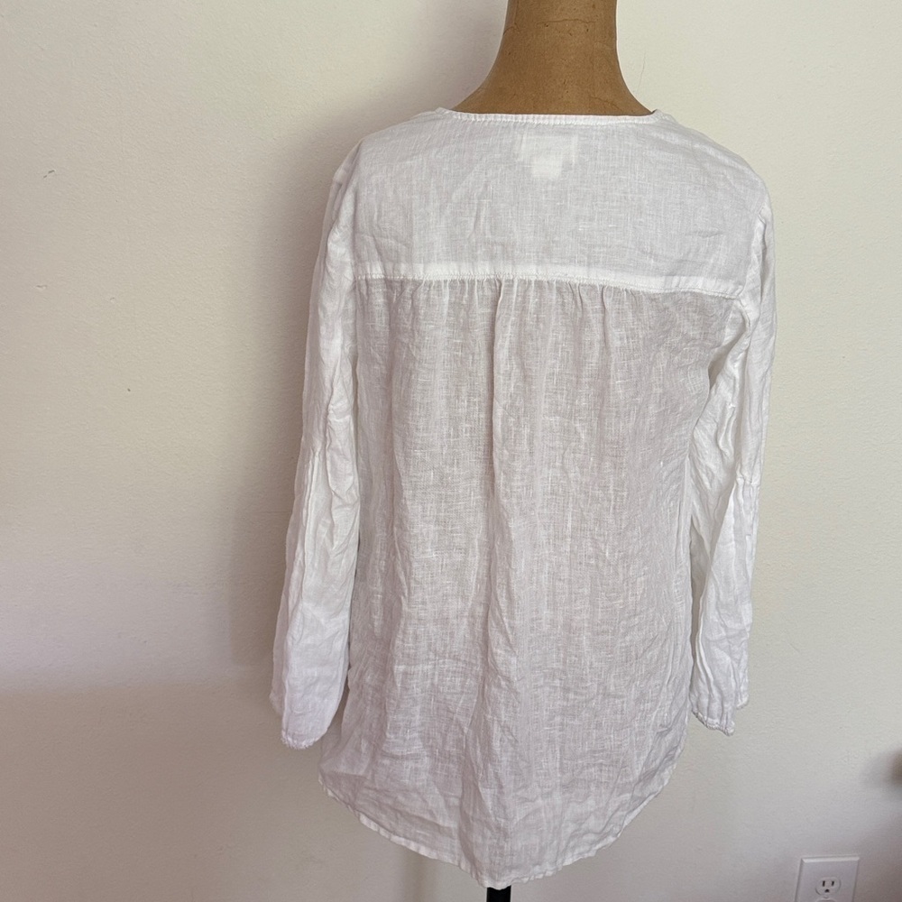 Anthropologie sz S 100% linen white  Maeve Blouse v neck ties pleats great cond - Picture 5 of 9